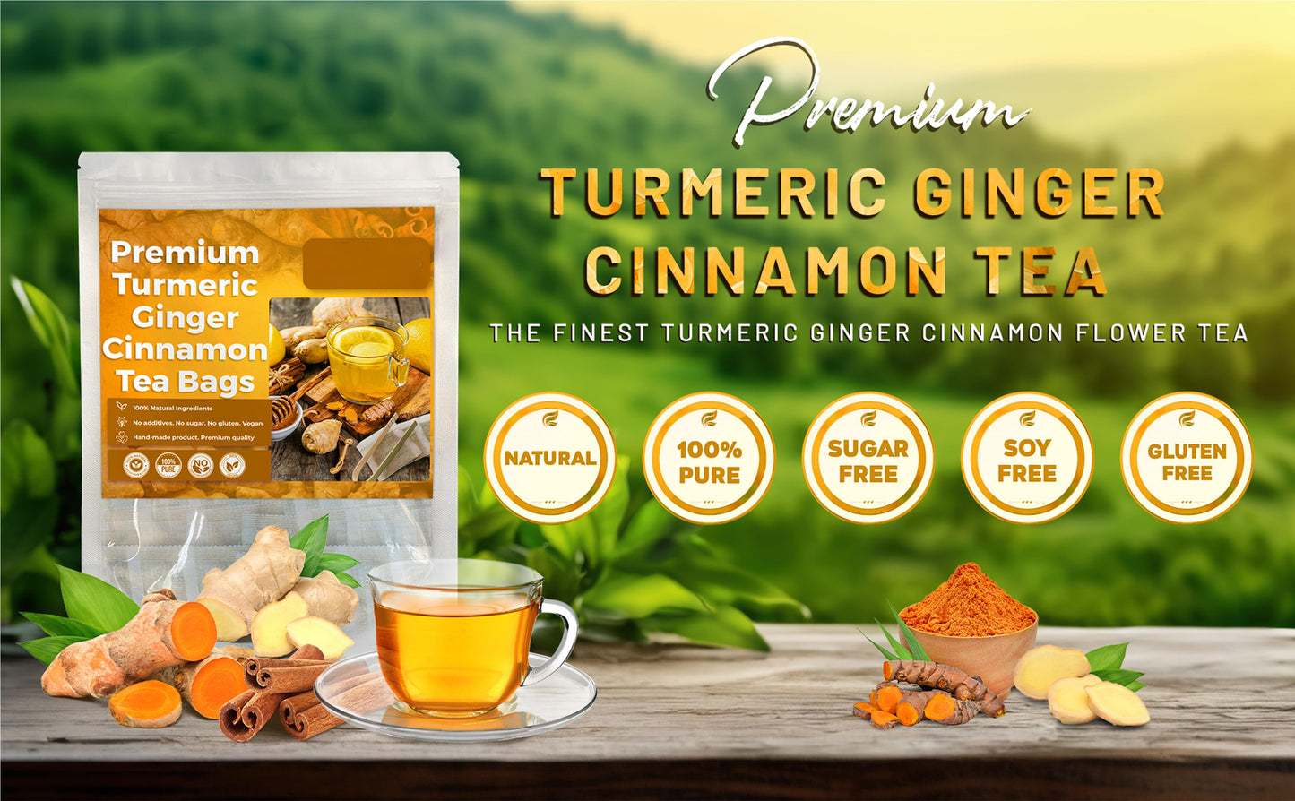 ♨️💯100% Natural Turmeric Ginger Cinnamon Tea