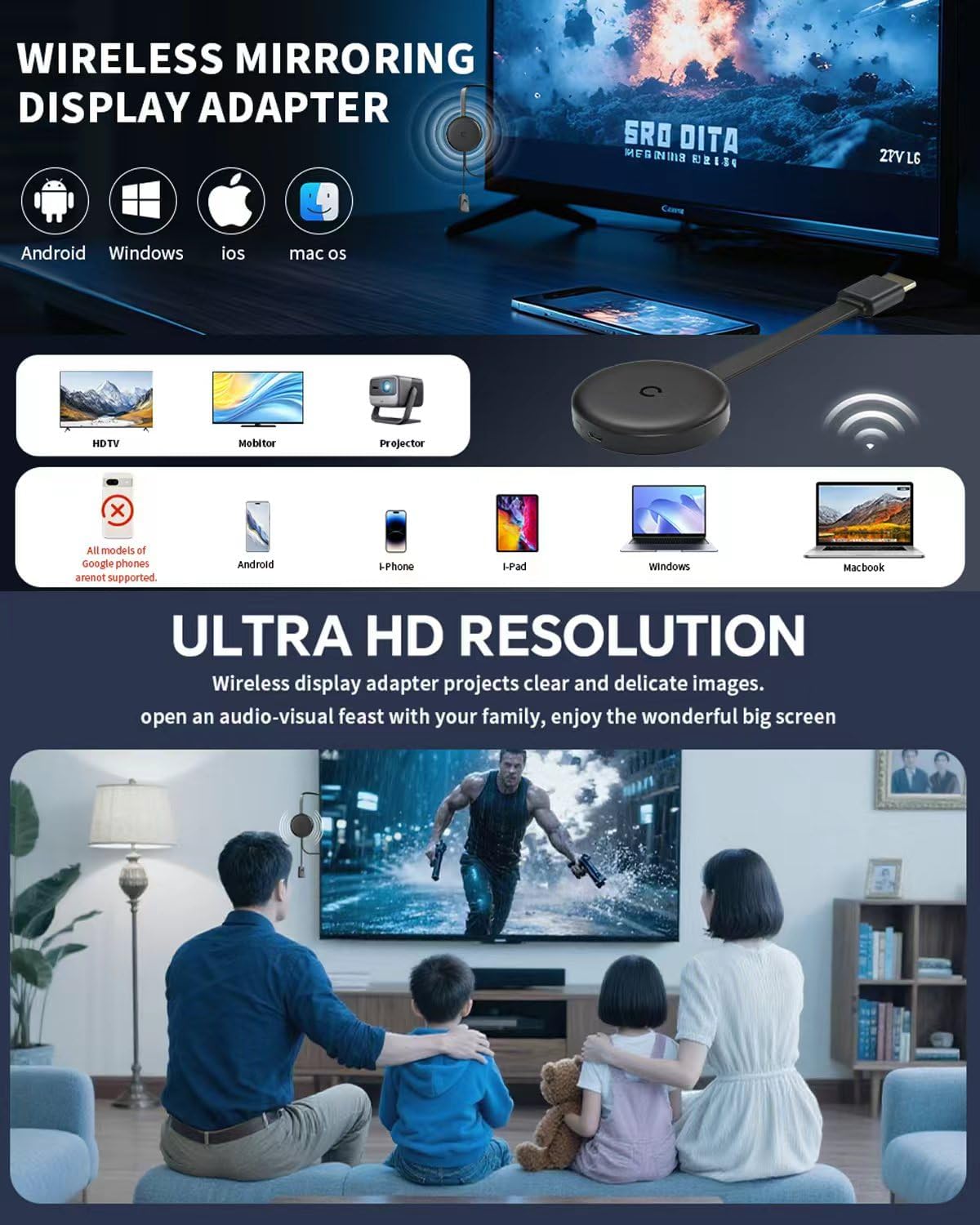 ✨UP TO 50%OFF🔥Wireless HDMI Display Dongle Adapter,1080P/2.4G+5.8G